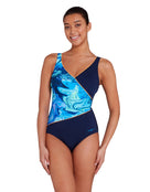 Zoggs - Spatial Wrap Front Swimsuit - Navy/Blue - Model Front