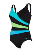 Zoggs - Wrap Panel Classicback Swimsuit - Black/Green - Product Front