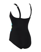 Zoggs - Wrap Panel Classicback Swimsuit - Black/Green - Front Back