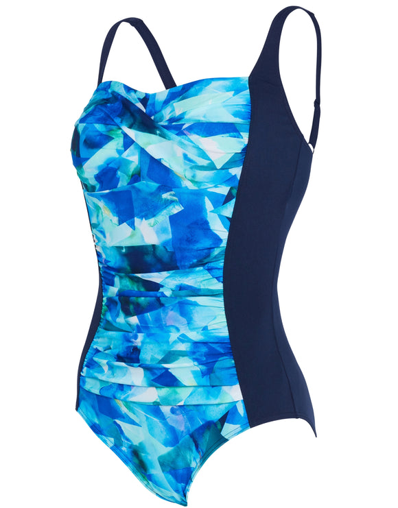 Zoggs Aqua Digital Ruched Front Adjustable Swimsuit - Navy/Blue ...