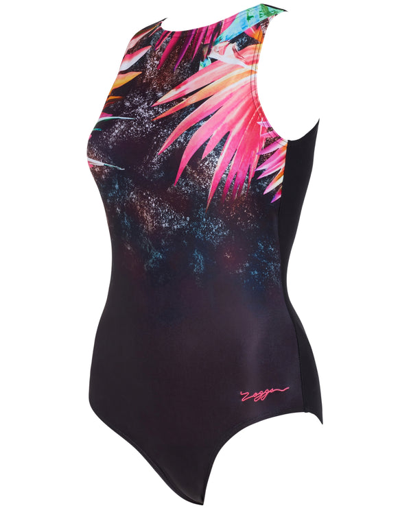 Zoggs Savannah High Front Swimsuit - Black/Pink | Simply Swim | Simply ...