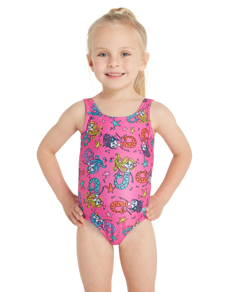 Zoggs Tots Girls Merry Maiden Scoopback Swimsuit - Pink/Multi | Simply ...