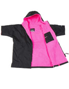 Dryrobe Childrens Advance Short Sleeve Robe - 5-9 yrs/Black/Pink - Front/Inside