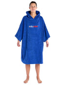 Dryrobe Organic Cotton Short Sleeve Towel Poncho - Adult/Royal Blue - Front/Female