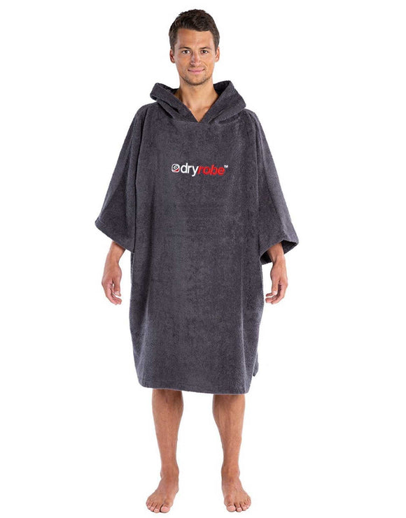 Dryrobe Organic Cotton Short Sleeve Towel Poncho - Adult/State Grey - Front/Male