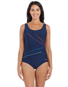 Zoggs - Womens Macmasters Scoopback Swimsuit - Front - Navy/Multicolour