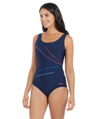 Zoggs - Womens Macmasters Scoopback Swimsuit - Side - Navy/Multicolour