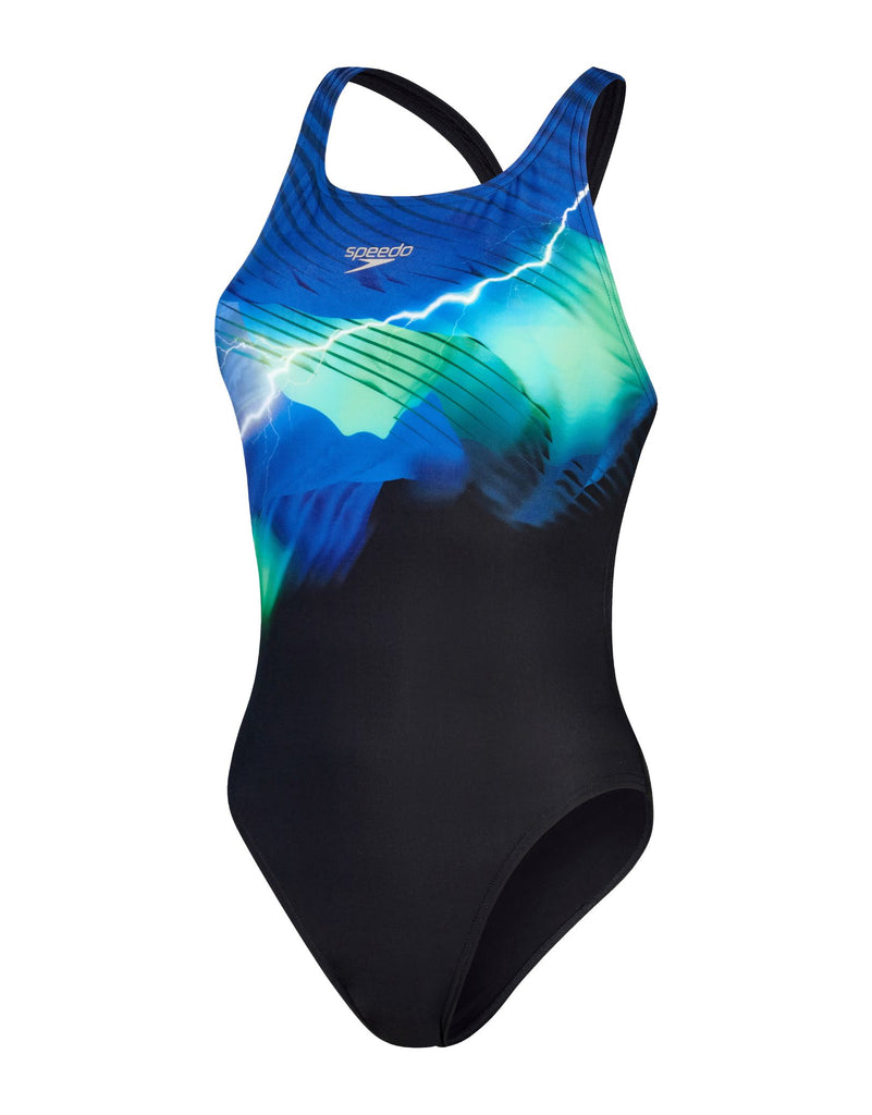 Speedo Placement Digital Laneback Swimsuit - Black/Blue | Simply Swim ...