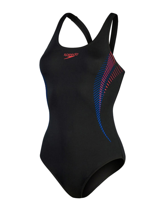 Speedo Placement Muscleback Swimsuit - Black/Red | Simply Swim | Simply ...