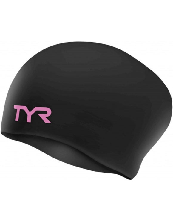 Tyr Long Hair Wrinkle Free Silicone Swim Cap - Black/Pink