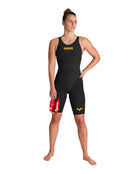 Arena Womens Powerskin Carbon Glide Swim Kneeskin - Black/Gold - Front Full Body