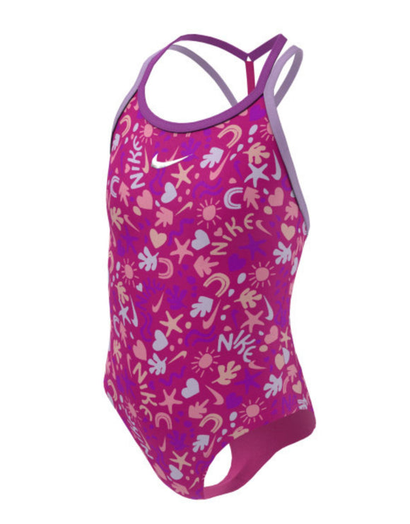 Nike Girls Fun Forest T-Crossback Swimsuit - Pink Prime | Simply Swim ...